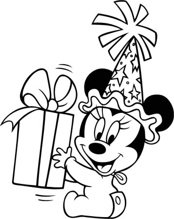 Микки Маус с днем рождения раскраска