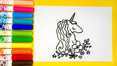 Разукрашенный Единорог фломастерами маленькими