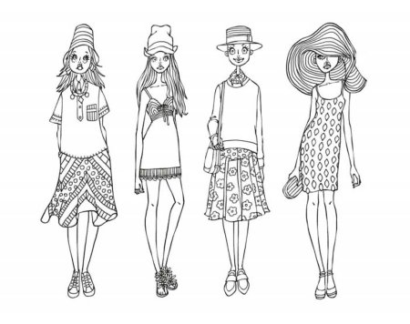 Модные девочки. Раскраска