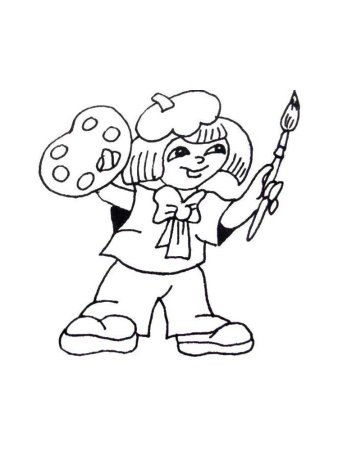 Раскраска художника с палитрой для детей