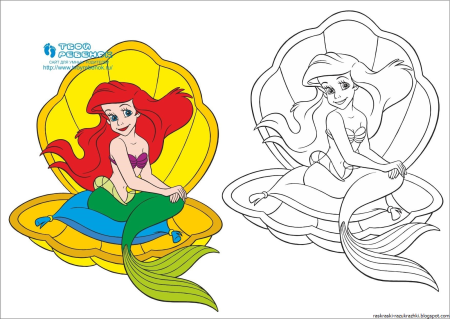 Русалка Ариэль раскраска цветная