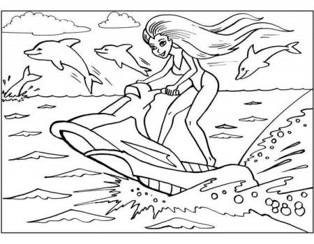 Раскраска для девочек Барби на море