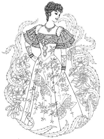 Раскраски для девочек сложные платья