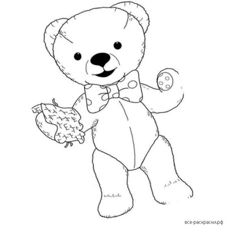 Раскраски плюшевый медведь с бантиком