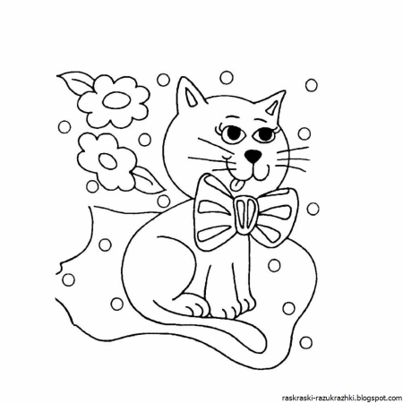 Кошечка с цветами раскраска