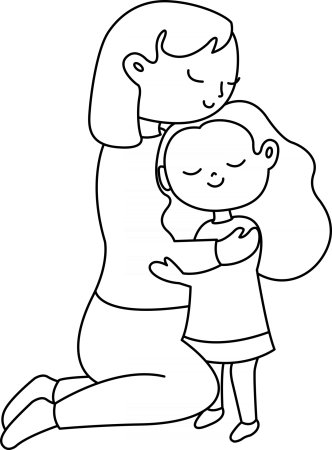 Раскраска девочка с мамой