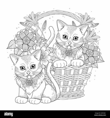 Раскраска котята в корзинке антистресс