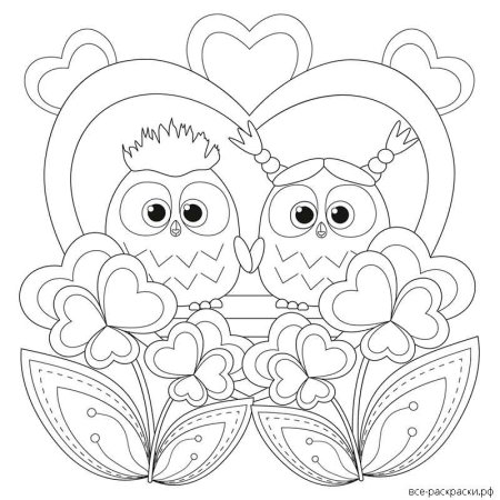 Совенок с сердечком раскраска