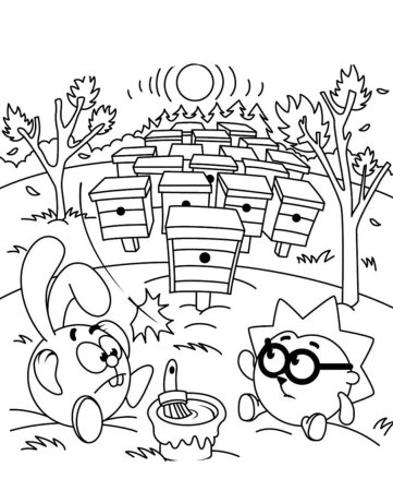 Раскраски Смешарики Крош и Ежик