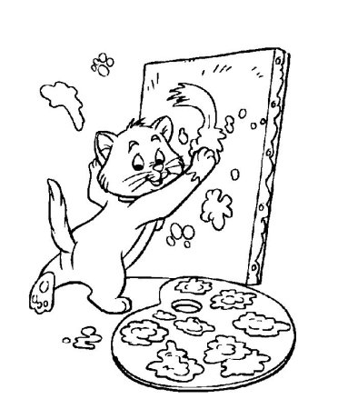 Раскраска котенок с палитрой