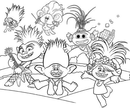 Раскраска Тролли мировой тур