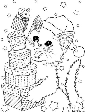 Раскраска новогодний котик