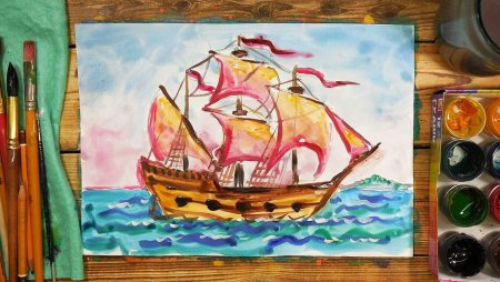 Корабль красками для детей