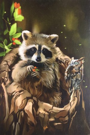 Енот в лесу арт