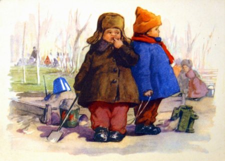 Старинные открытки с детьми в зимней одежде