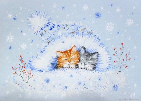 Акварельная Новогодняя котики