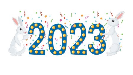Рисунок гуашью новогодний 2023 год кролика с цифрами