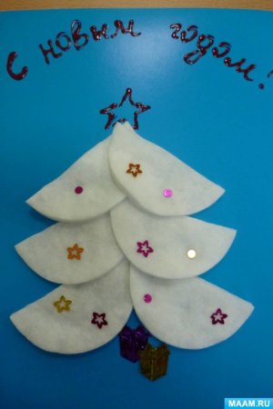 Открытка из ватных дисков на новый год