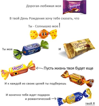 Поздравление с названием конфет