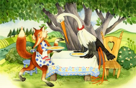 Сказки "лиса и журавль"