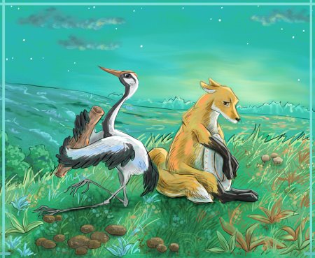 Лиса и журавль иллюстрации
