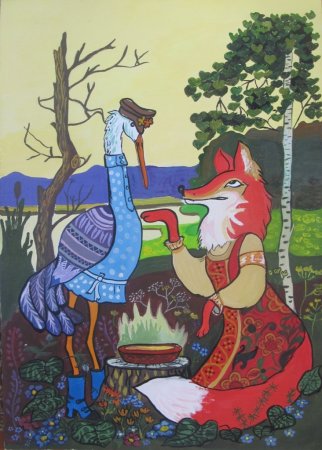 Басня Крылова лиса и журавль