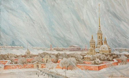 Зимний Петербург новый год акварель