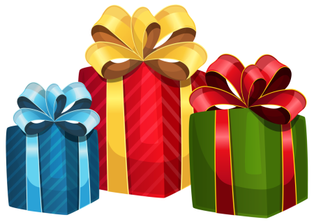 Новогодние подарки на прозрачном фоне