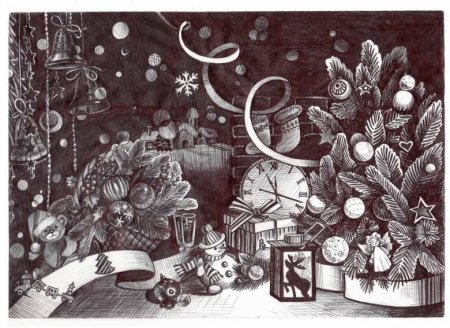 Новогодний натюрморт в графике