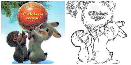 Советские новогодние открытки раскраски