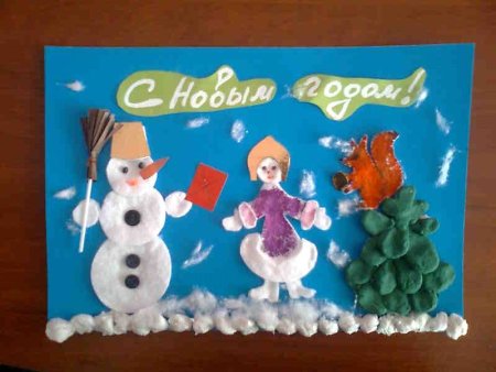 Открытка с ватными дисками на новый год