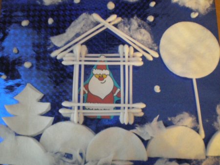 Новогодняя поделка из ватных дисков и палочек