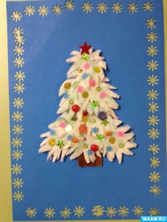 Елка из ватных дисков аппликация