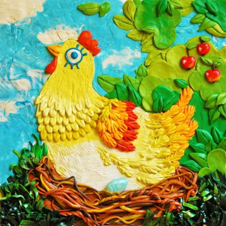 Пластилинография петушок с семьей