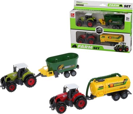 Набор тракторов металлических (без механизма) с прицепом 2шт 902226