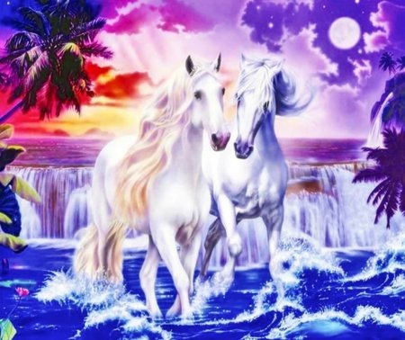 Алмазная мозаика белые лошади 30х40