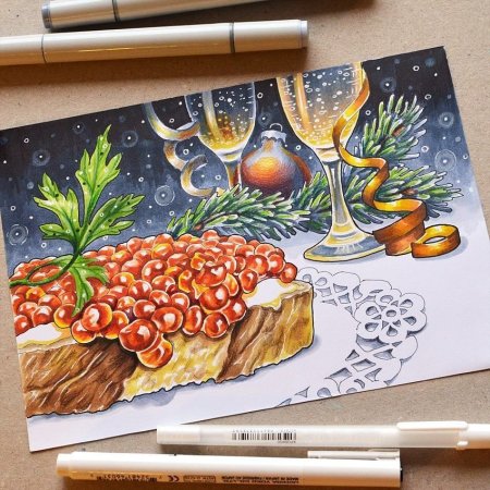 Новогодние скетчи маркерами