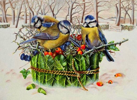 Птички на ветке новогодние