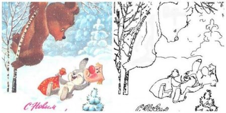 Советские новогодние открытки раскраски