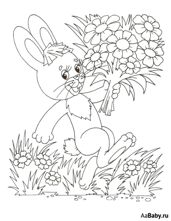 Раскраска заяц с цветком