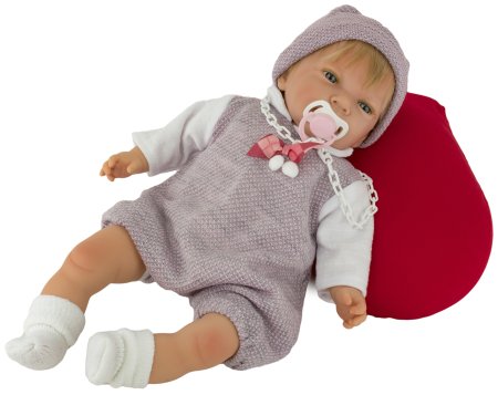 Пупс Nines artesanals d'Onil малыш в комбинезоне и шапке в сиреневой одежде (в коробке), 43 см