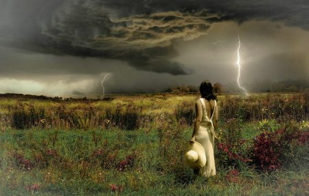 Девушка в поле в грозу