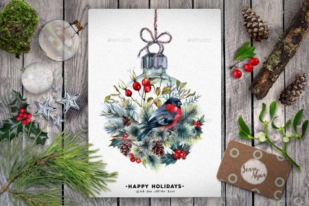 Новогодняя аткрытка акварелью