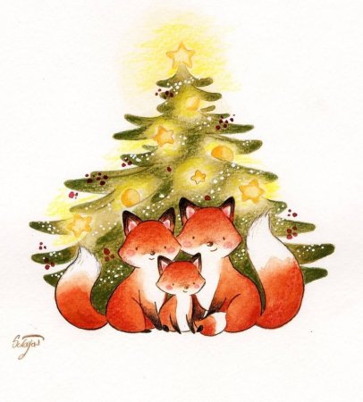 Новогодние иллюстрации акварелью