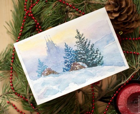Новогодние открытки акваре