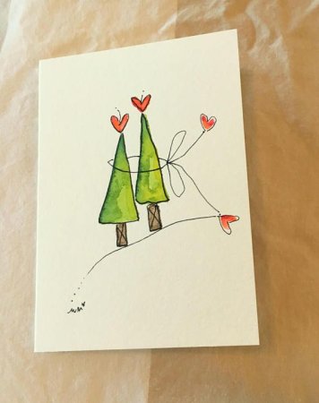 Новогодняя открытка акварелью легкая