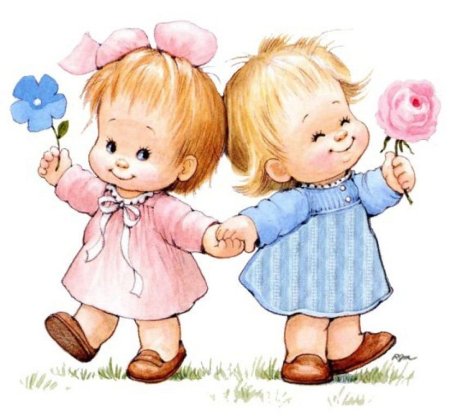 Две девочки нарисованные для детей