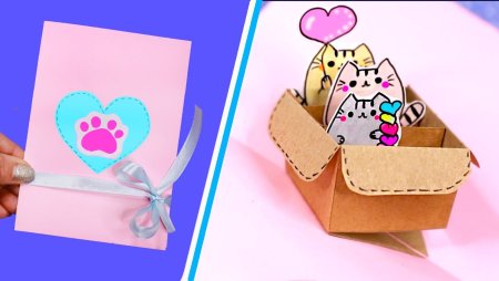 Открытка с котиками в коробке