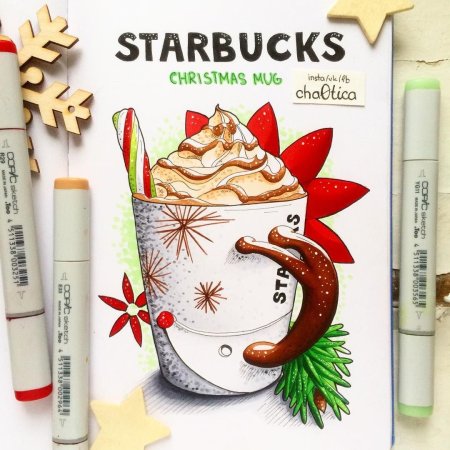 Новогодние скетчи маркерами