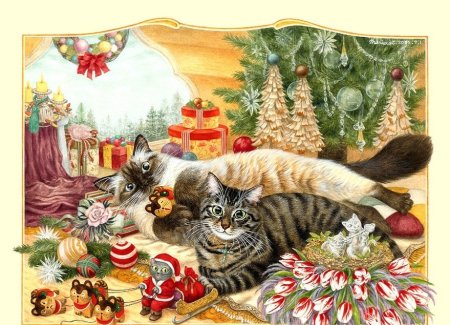Рождественские открытки с котами